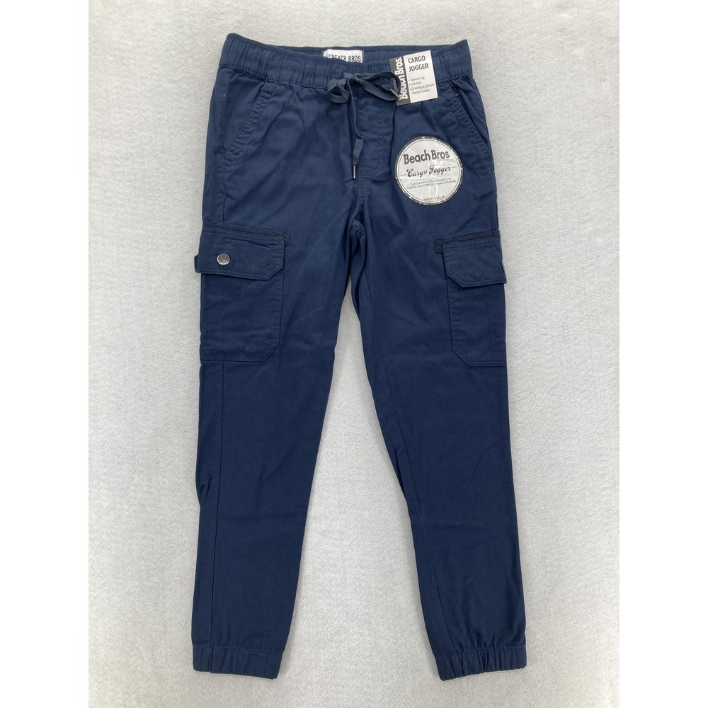 Beach Bros Cargo Jogger Pants Mens Small Navy Blue Tapered Drawstring Cotton NWT